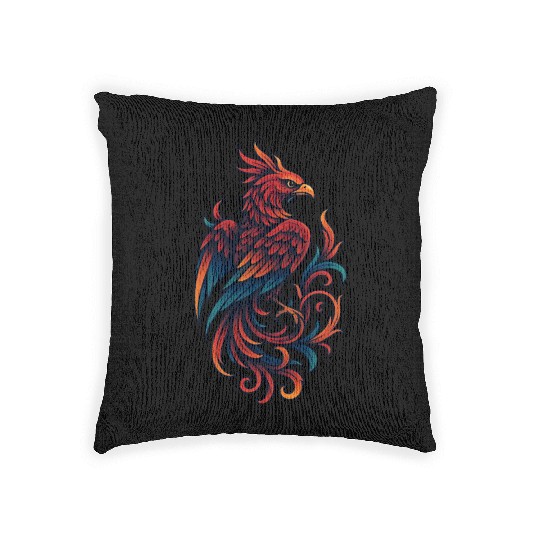 Vibrant Mythical Phoenix Tattoo Design Woven Pillows