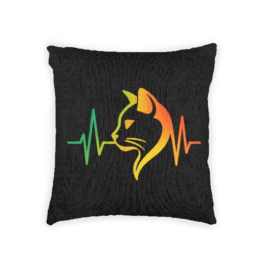 Cool Neon Cat with Glasses and Heartbeat Line Woven Pillows