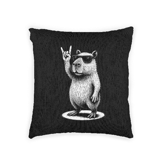 Retro Capybara Rock and Roll Music Capybara Lovers Woven Pillows