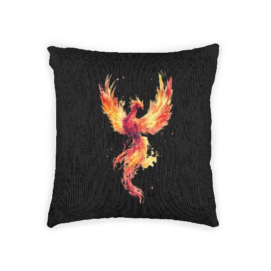 Fiery Phoenix Watercolor Illustration Woven Pillows
