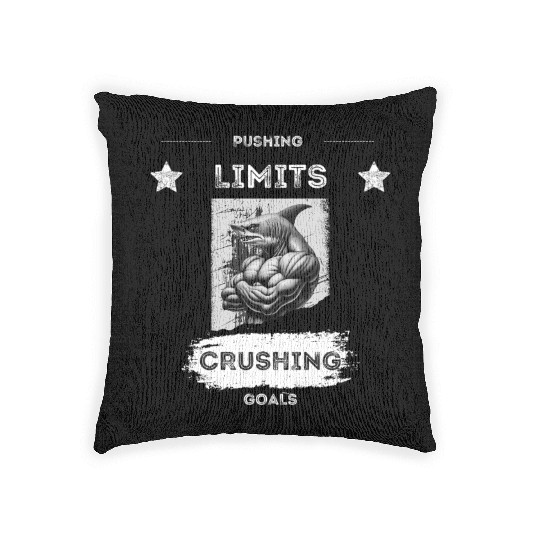 PUSHING LIMITS – Ripped Shark Gym Design Woven Pillows