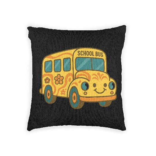 Cute Yellow School Bus Back to School Fun Woven Pillows