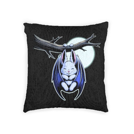 Spooky Cute Kawaii Vampire Bat Bunny and Moon  Woven Pillows