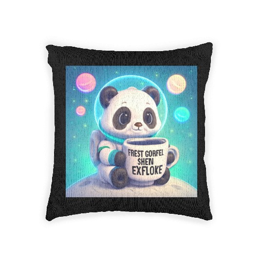 Space Panda Coffee – Pastel Astronaut Art Woven Pillows