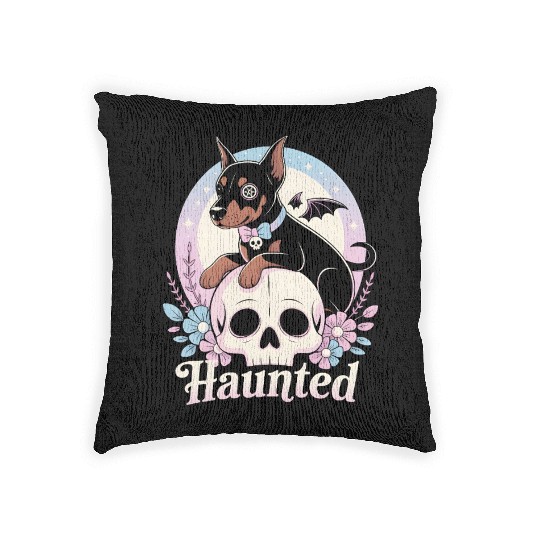 Haunted Doberman Puppy – Spooky Cute Gothic Dog Woven Pillows