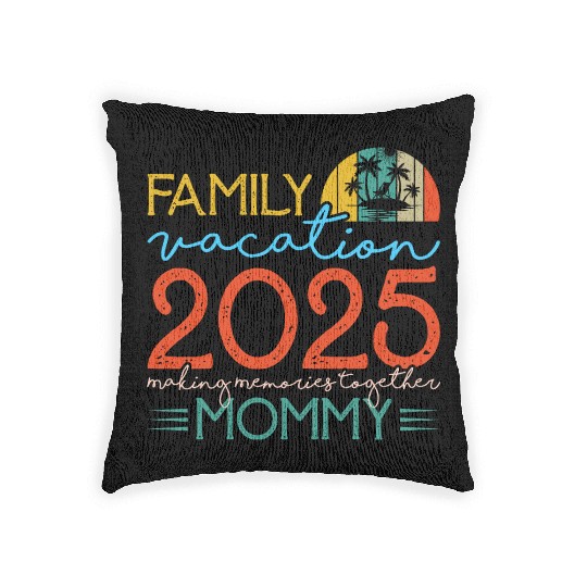Family Vacation 2025 Tropical Sunset Design Woven Pillows
