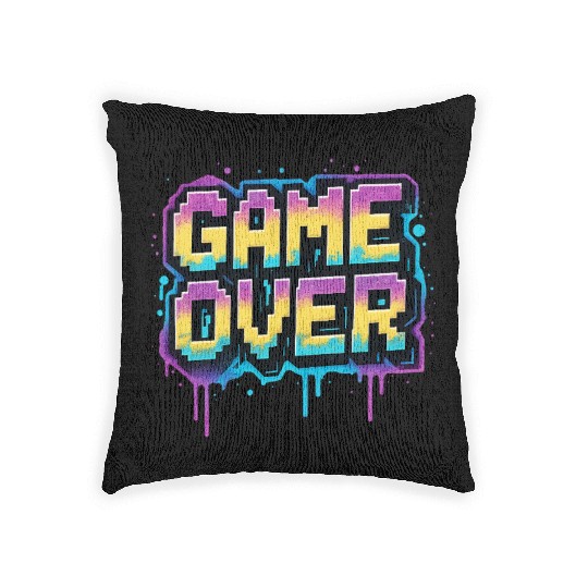 Pixelated Game Over Graffiti Design Woven Pillows
