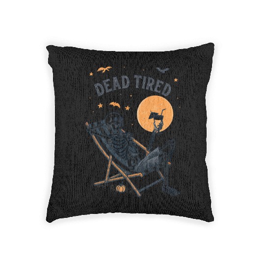 Skeleton Relaxing Under Full Moon Woven Pillows