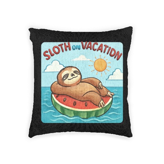 Sloth on Vacation – Watermelon Pool Float Woven Pillows