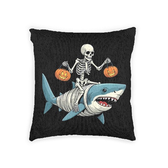 Skeleton Riding Mummy Dinosaur Funny Halloween Woven Pillows
