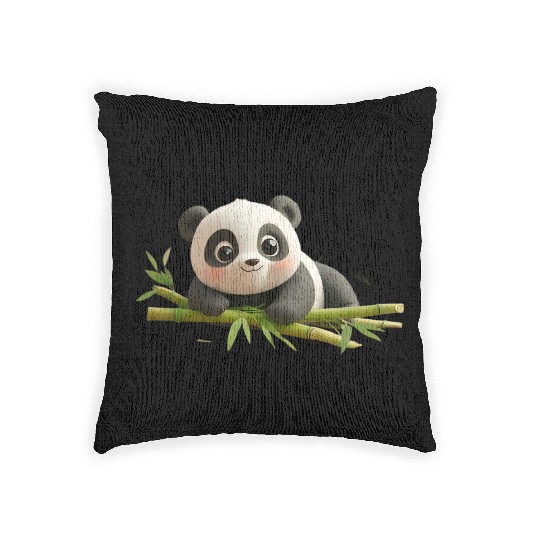 Charming Panda Cub with Bamboo Woven Pillows