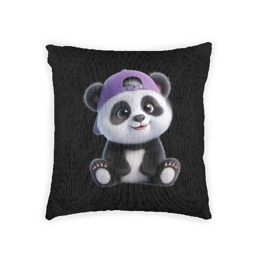 Adorable Panda Boy with Cap Woven Pillows