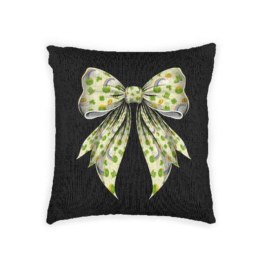 Coquette Bow St Patricks Day Shamrock Pattern Woven Pillows