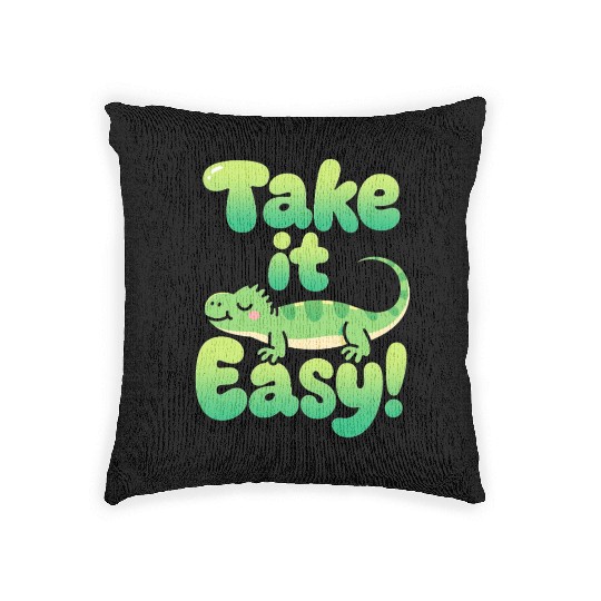 Relaxed Green Lizard – Take it Easy Cartoon Design Woven Pillows