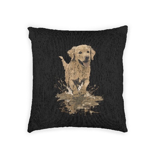 Joyful Golden Retriever Splash Design Woven Pillows