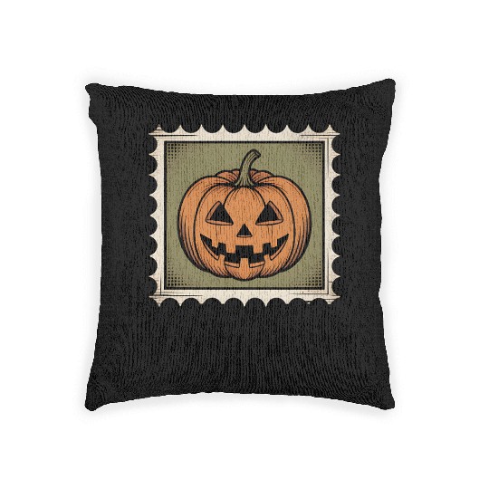 Spooky Season Pumpkin Stamp Design Woven Pillows