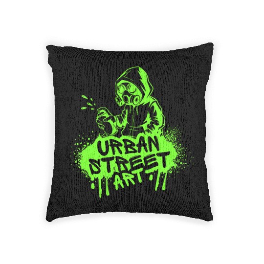 Urban Street Art Graffiti Woven Pillows – Neon Green