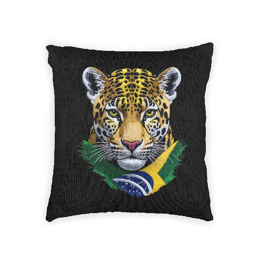 Brazil Jaguar Head Green Yellow Blue National Flag Woven Pillows