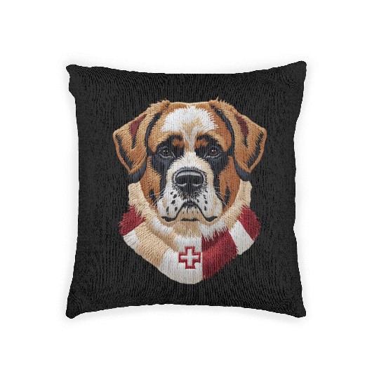 Swiss Saint Bernard Dog Red White Switzerland Flag Woven Pillows