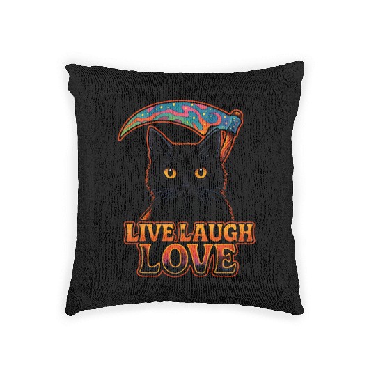 Black Cat Psychedelic Live Laugh Love Woven Pillows