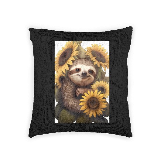 Sunflower Sloth Embrace Woven Pillows Design
