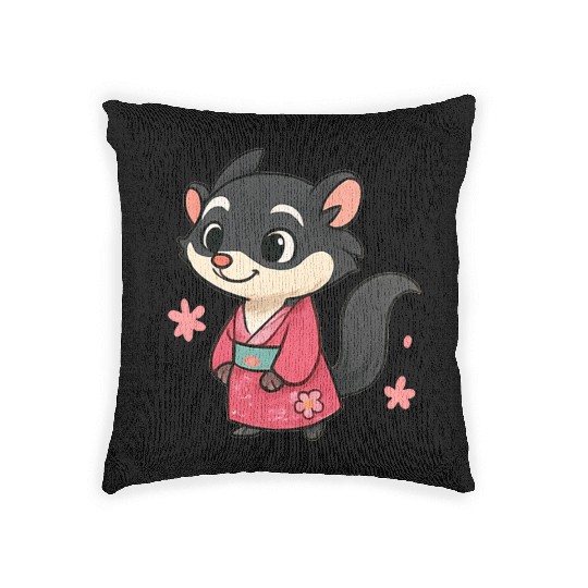 Kawaii Sly Fox in Traditional Kimono Woven Pillows