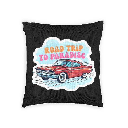 Vintage Classic Car Road Trip Design Woven Pillows