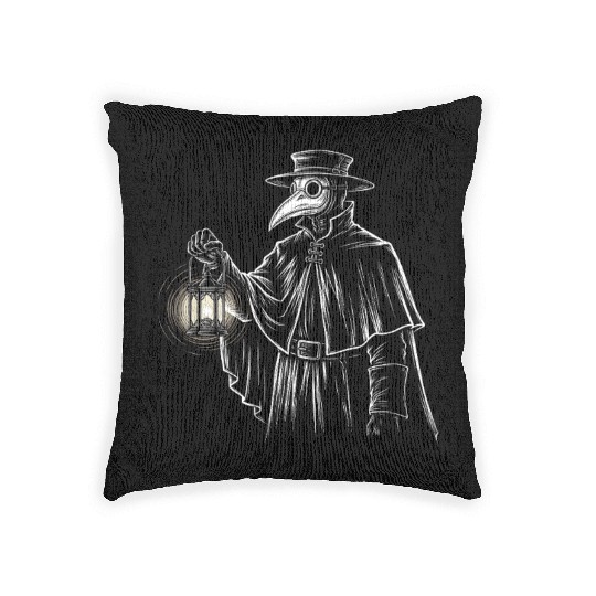 Dark Medieval Plague Doctor Illustration Woven Pillows