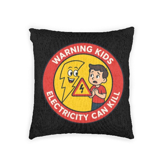Warning Kids Electricity Safety Badge Woven Pillows