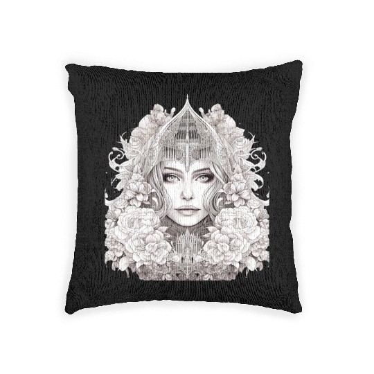 Elegant Fantasy Queen with Floral Crown Woven Pillows