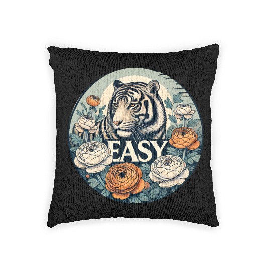 Elegant Tiger with Floral Embellishments Easy Tige Woven Pillows