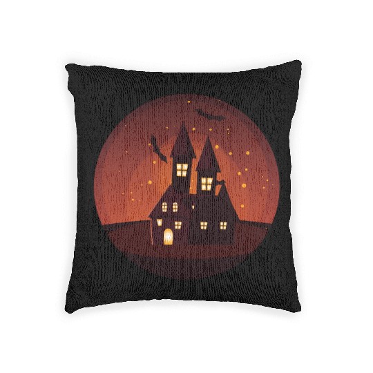 Haunted Castle Night Scene Woven Pillows