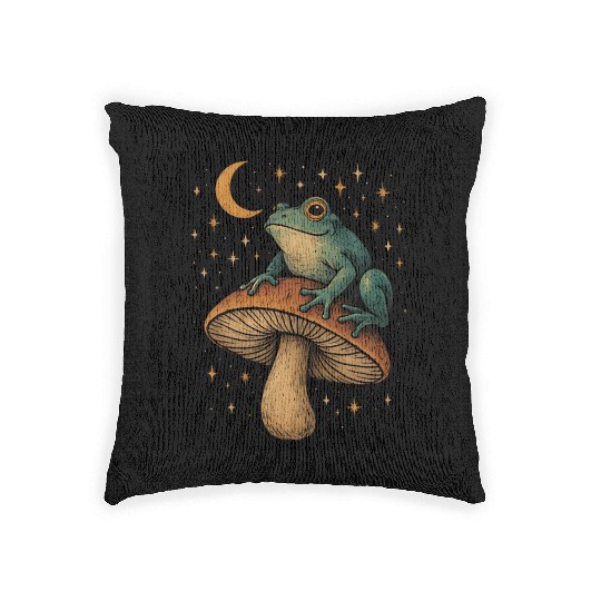Cosmic Mushroom and Frog Fantasy Woven Pillows