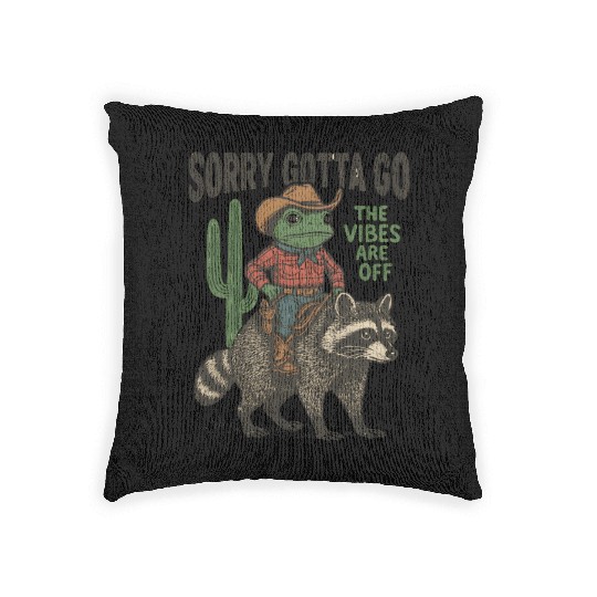 Vintage Cowboy Frog Riding Raccoon – Funny Western Woven Pillows