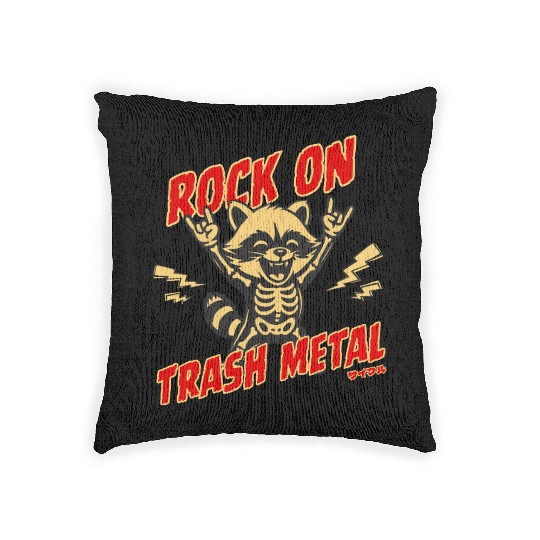 Rock On Trash Metal Raccoon Skeleton Jumpsuit Woven Pillows