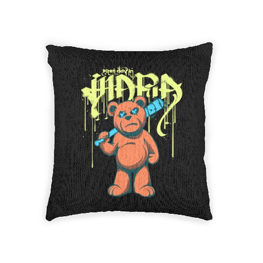 Urban Graffiti Teddy Bear Illustration Woven Pillows