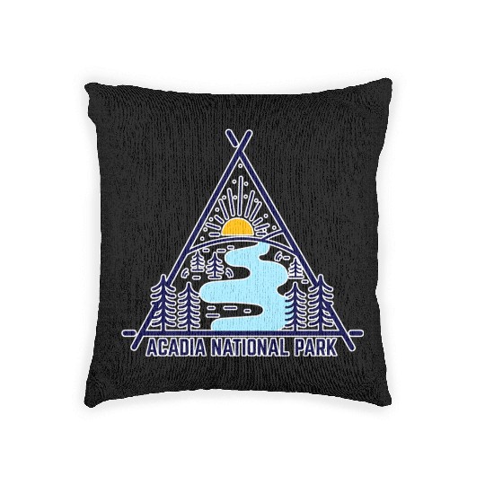 Acadia National Park Camping Scene Woven Pillows