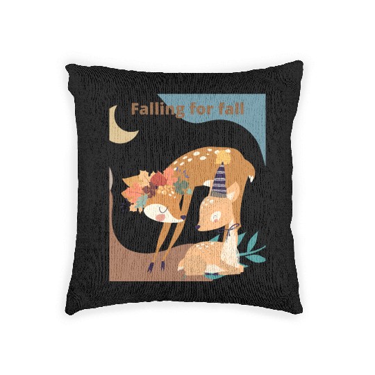 Autumn Deer Falling for Fall Woven Pillows