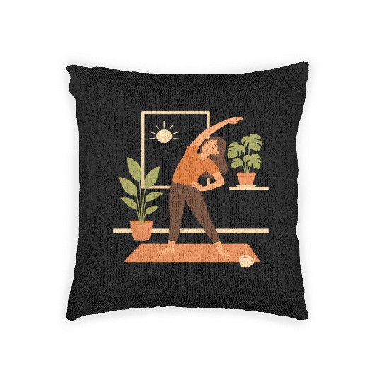 Sunlit Yoga Stretch Illustration Woven Pillows