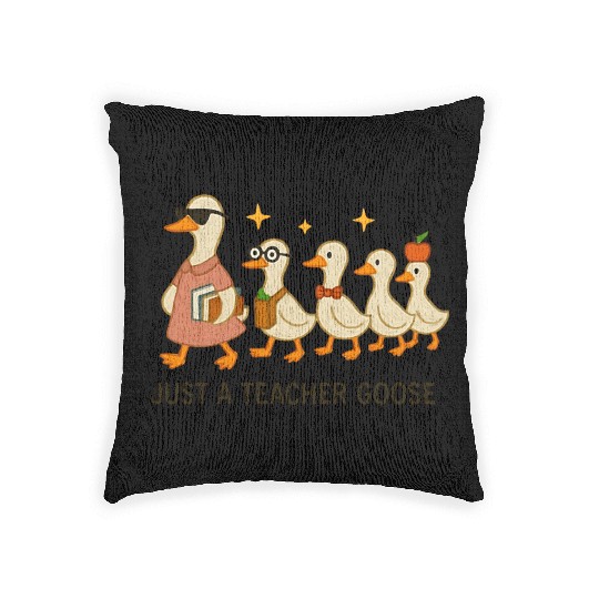 Whimsical Teacher Goose with Ducklings Woven Pillows