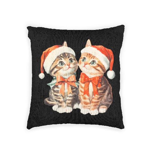 Festive Kittens in Santa Hats Woven Pillows