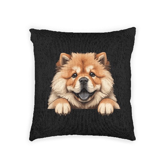 Playful Chow Chow Puppy Illustration Woven Pillows