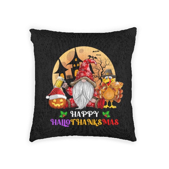 Happy Hallothanksmas Halloween Thanksgiving Xmas Woven Pillows