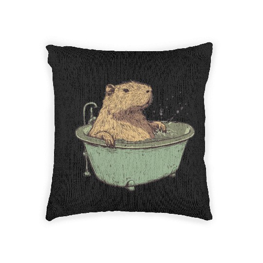 Capybara is Enjoying Its Bathtub Woven Pillows