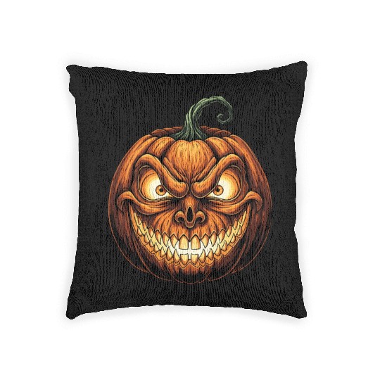 Menacing Jack-o'-Lantern Face Illustration Woven Pillows