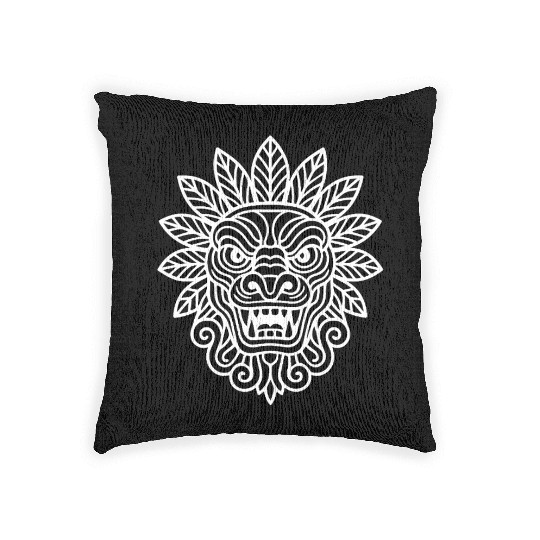 Feathered Serpent God Aztec Line Art Woven Pillows