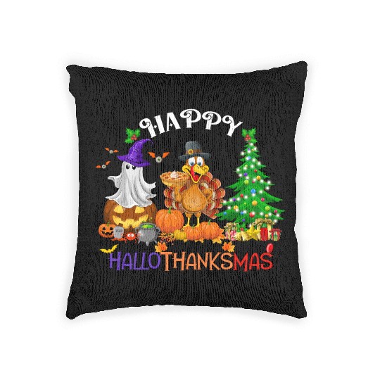 Retro Happy HalloThanksMas  Woven Pillows