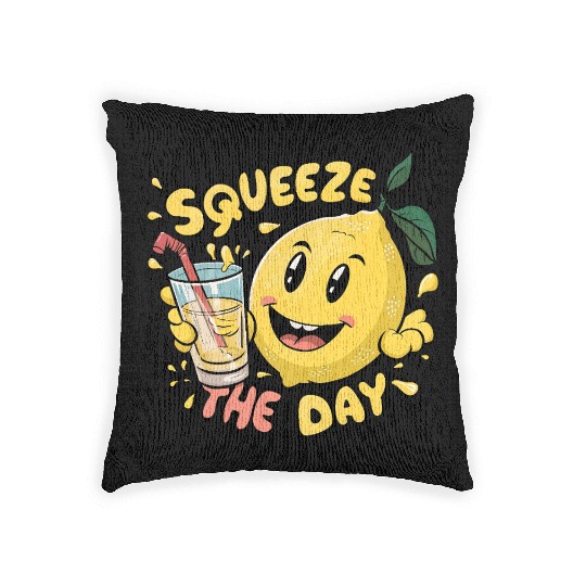 Squeeze The Day Lemon Cartoon Woven Pillows