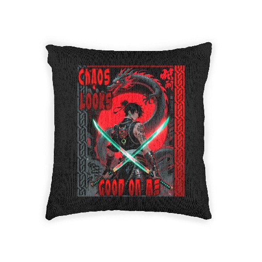 Cyberpunk Samurai with Dragon Woven Pillows