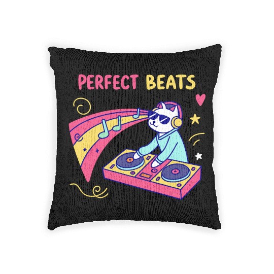 Perfect Beats: DJ Cat Dropping Pawsome Tracks Woven Pillows